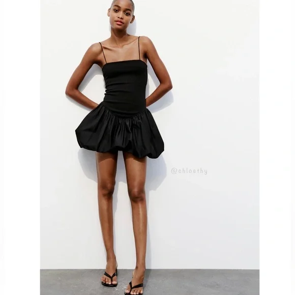 Zara MIXED RIB POPLIN BALLOON DRESS - Picture 10 of 13